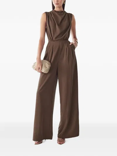 Bwldr Annie Cowl-neck Wide-leg Jumpsuit In Brown