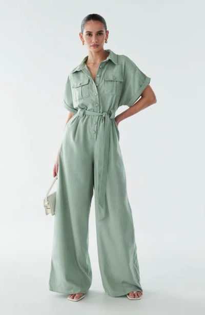 Bwldr Ara Linen Jumpsuit In Green