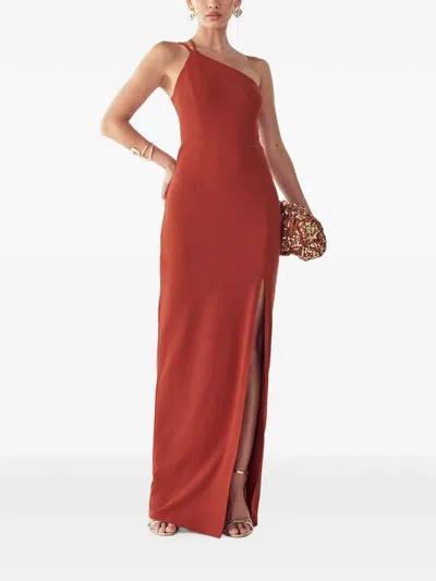 Bwldr Boston One-shoulder Side-slit Maxi Dress In Orange