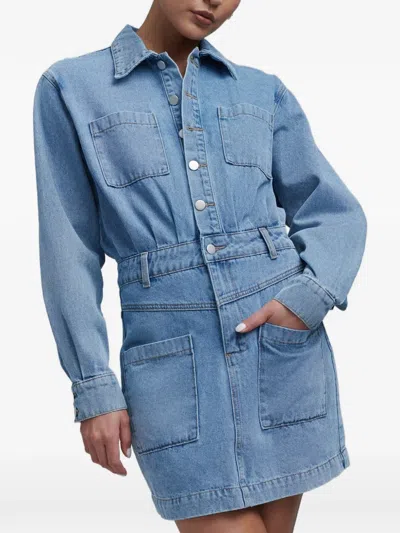Bwldr Cannes Button-up Denim Mini Dress In Blue