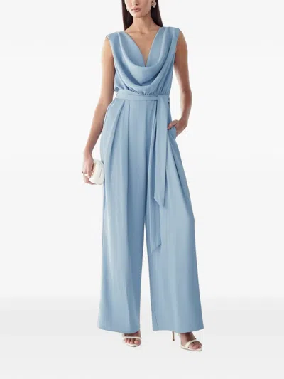 Bwldr Cowl-neck Belted Jumpsuit In Blue