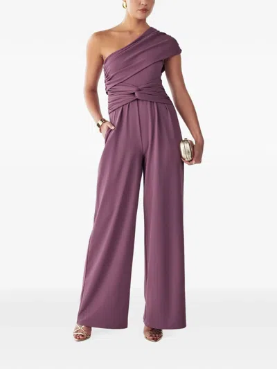 Bwldr Daisie One-shoulder Knotted Jumpsuit In Purple