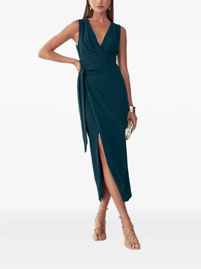 Bwldr Denny Ruched-waist Midi Dress In Green