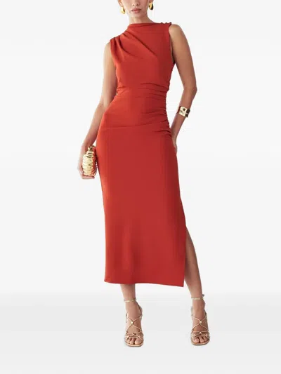 Bwldr Draped Side-slit Midi Dress In Brown