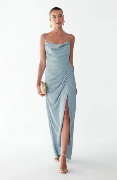 Bwldr Eliza Draped Maxi Dress In Blue