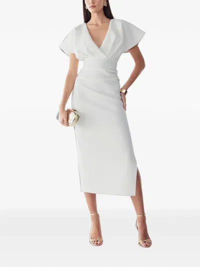 Bwldr Eliza V-neck Ruched Midi Dress In White