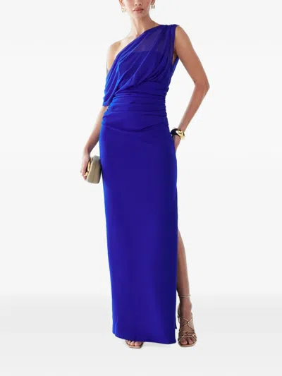 Bwldr Frea One-shoulder Draped Maxi Dress In Blue