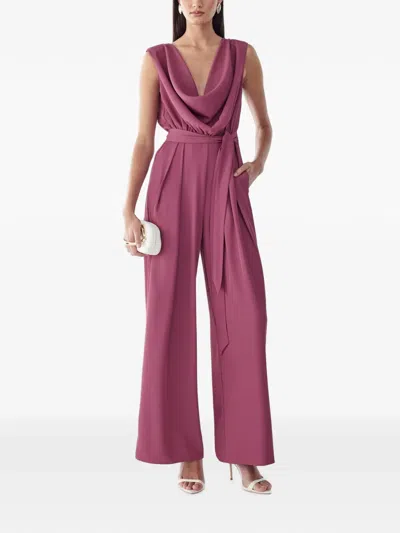 Bwldr Joanna Cowl-neck Belted Jumpsuit In Purple