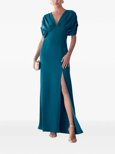 Bwldr Laila Gathered-bodice Maxi Dress In Blue