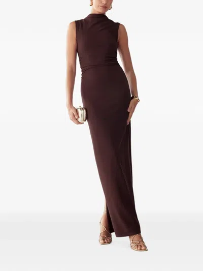 Bwldr Lana Ruched Sleeveless Maxi Dress In Brown