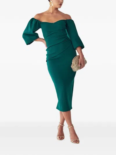 Bwldr Off-shoulder Midi Dress In Green