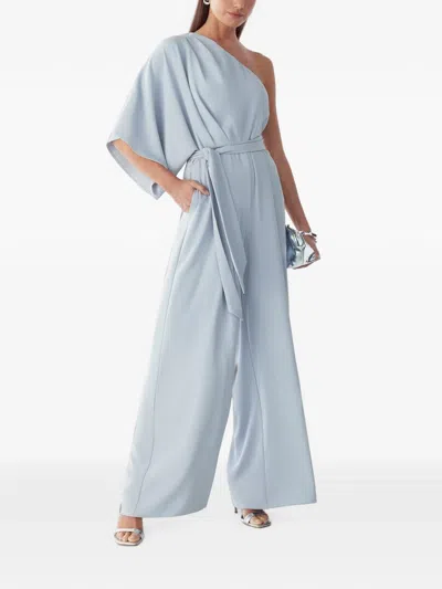 Bwldr One-shoulder Belted Jumpsuit In Blue