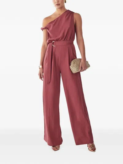 Bwldr One-shoulder Belted Jumpsuit In Pink