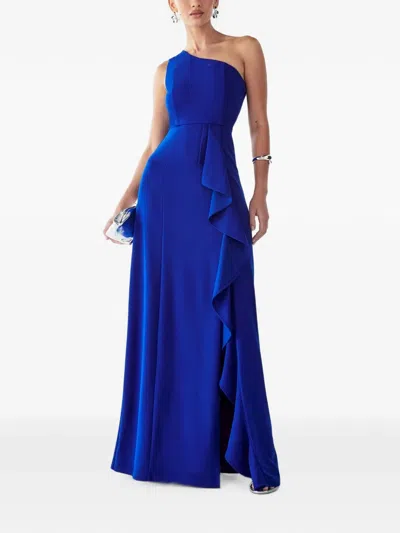 Bwldr One-shoulder Ruffled Maxi Dress In Blue
