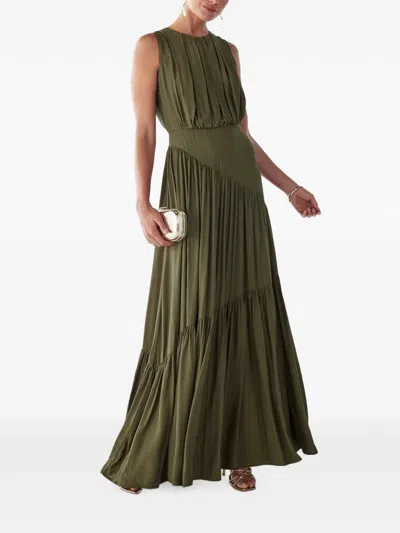 Bwldr Pleated Tiered Maxi Dress In Green
