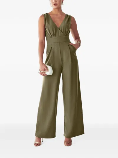 Bwldr Pleated-detail V-neck Jumpsuit In Green