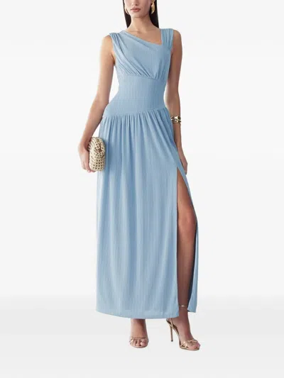 Bwldr Riah Asymmetric-neck Pleated Maxi Dress In Blue