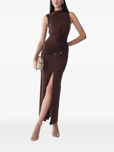 Bwldr Ruched Sleeveless Maxi Dress In Brown