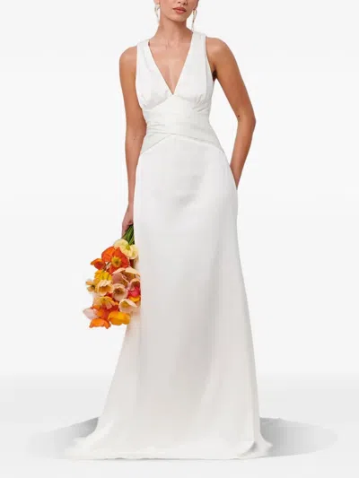 Bwldr Ruched V-neck Maxi Dress In White