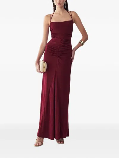 Bwldr Sofia Ruched Square-neck Maxi Dress In Red