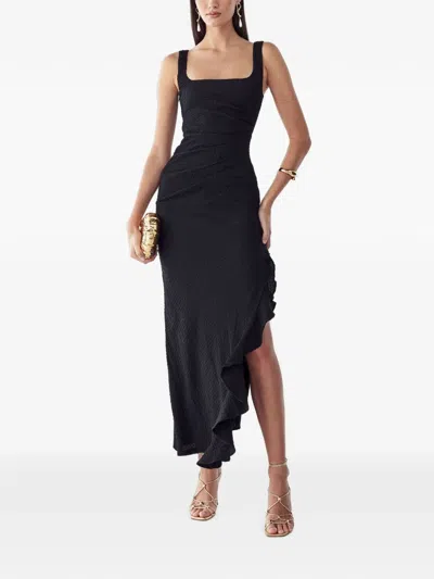 Bwldr Stevie Ruched Ruffled Asymmetric Dress In Black