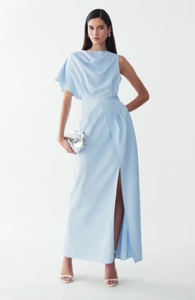 Bwldr Draped Asymmetrical Maxi Dress In Blue