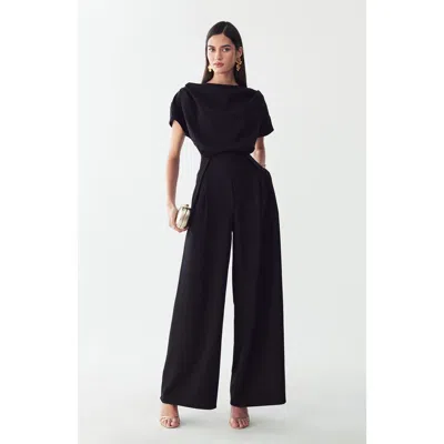 Bwldr Draped Wide-leg Jumpsuit In Black