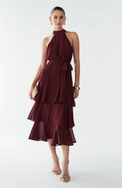 Bwldr Tony Midi Dress In Burgundy