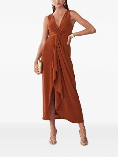 Bwldr V-neck Twist-detail Midi Dress In Brown