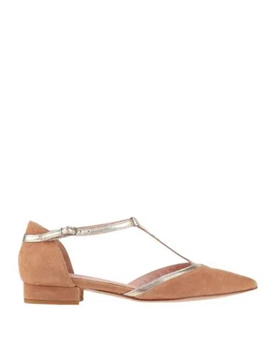 By A. Woman Ballet Flats Camel Size 7 Leather In Beige