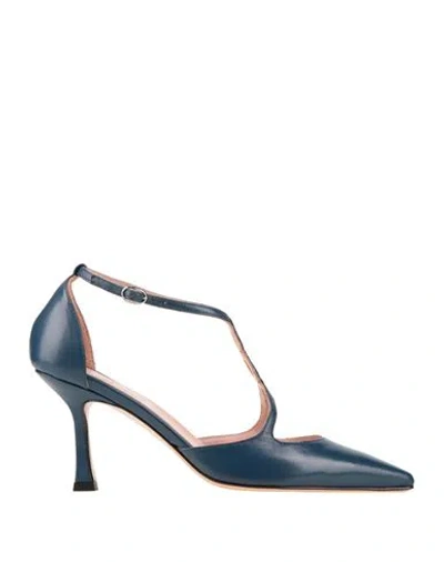 By A. Woman Pumps Navy Size 8.5 Leather In Blue