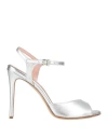 By A. Woman Sandals Silver Size 8 Leather In Silver