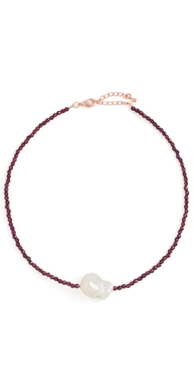 By Adina Eden Beaded Baroque Pearl Choker Dark Red