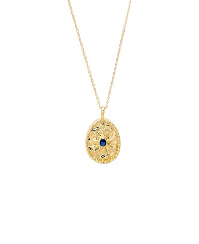By Adina Eden Blue Cubic Zirconia Gold Plated Textured Coin Necklace In Brown