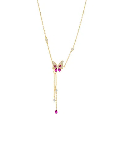By Adina Eden Colored Pave Butterfly Cubic Zirconia Station Lariat Necklace In Gold