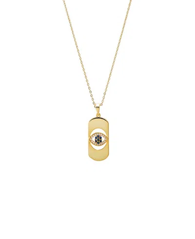 By Adina Eden Colored Pave Evil Eye Cutout Dog Tag Necklace In Brown