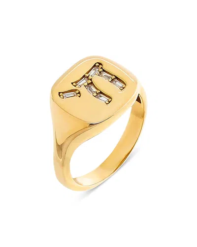 By Adina Eden Cubic Zirconia Baguette Chai Signet Pinky Ring