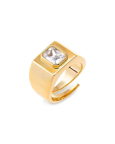 By Adina Eden Cubic Zirconia Bezel Baguette Square Signet Adjustable Pinky Ring