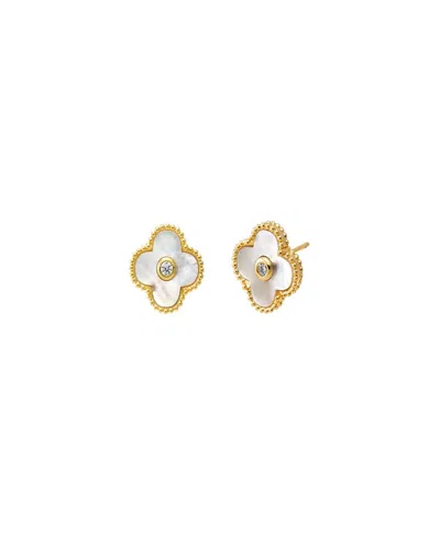 By Adina Eden Cubic Zirconia Bezel Colored Stone Clover Stud Earrings
