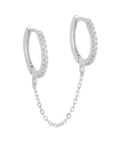 By Adina Eden Cubic Zirconia Double Huggie Chain Earrings In Silver