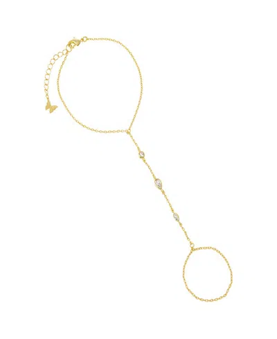 By Adina Eden Cubic Zirconia Gold Plated Bezel Multi Shape Hand Chain Bracelet In Blue