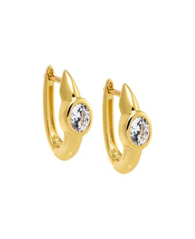 By Adina Eden Cubic Zirconia Gold Plated Gold Plated Ascher Bezel Huggie Earrings In Brown