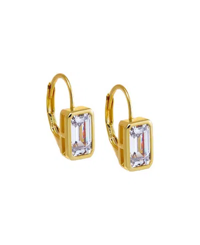 By Adina Eden Cubic Zirconia Gold Plated Gold Plated Bezel Emerald Baguette Huggie Earrings In Brown