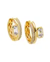 By Adina Eden Cubic Zirconia Gold Plated Gold Plated Emerald Bezel Double Row Huggie Earrings In Brown