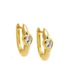 By Adina Eden Cubic Zirconia Gold Plated Gold Plated Heart Bezel Huggie Earrings In Brown