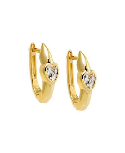 By Adina Eden Cubic Zirconia Gold Plated Gold Plated Heart Bezel Huggie Earrings In Brown