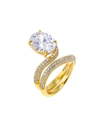By Adina Eden Cubic Zirconia Gold Plated Pave Looped Oval Stone Ring
