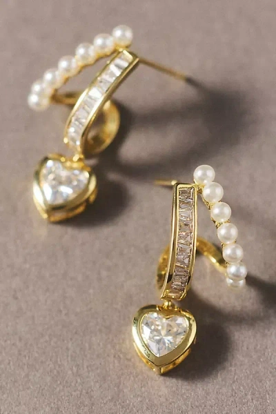 By Adina Eden Cubic Zirconia Heart Hoop Earrings In Gold