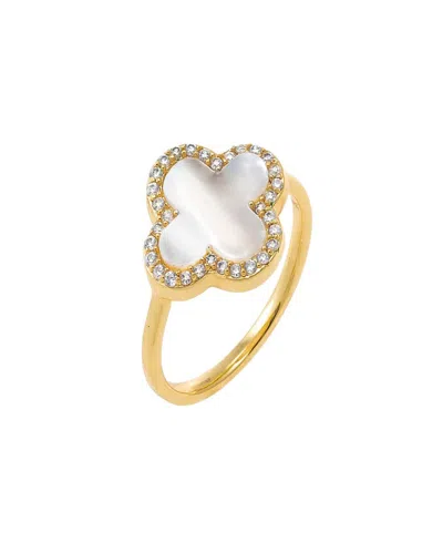 By Adina Eden Cubic Zirconia Pave Outlined Four Leaf Clover Stone Ring In Gold