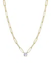 By Adina Eden Cubic Zirconia Solitaire Four Prong Paperclip Necklace In Gold